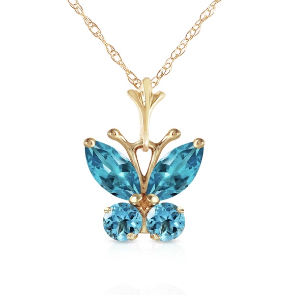 🦋14K. GOLD BUTTERFLY NECKLACE WITH BLUE TOPAZ